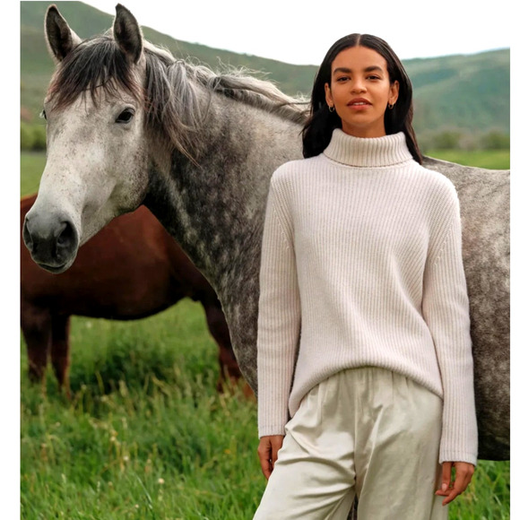 Jenni Kayne S Oversized 100% Cashmere Fisherman $575 Turtleneck Sweater Ivory - Picture 13 of 14